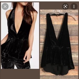 Express Black Velvet V Neck Cropped Peplum Tank Top